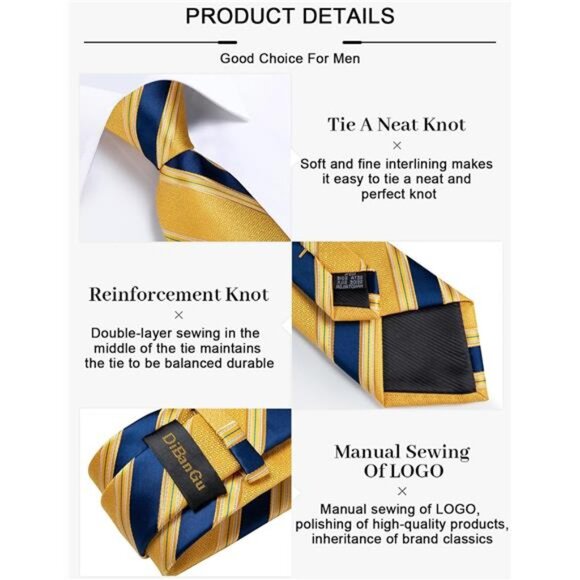 Men's Stripe Tie Silk Woven Necktie Pocket Square Cufflink Set Formal Business - Picture 5 of 7